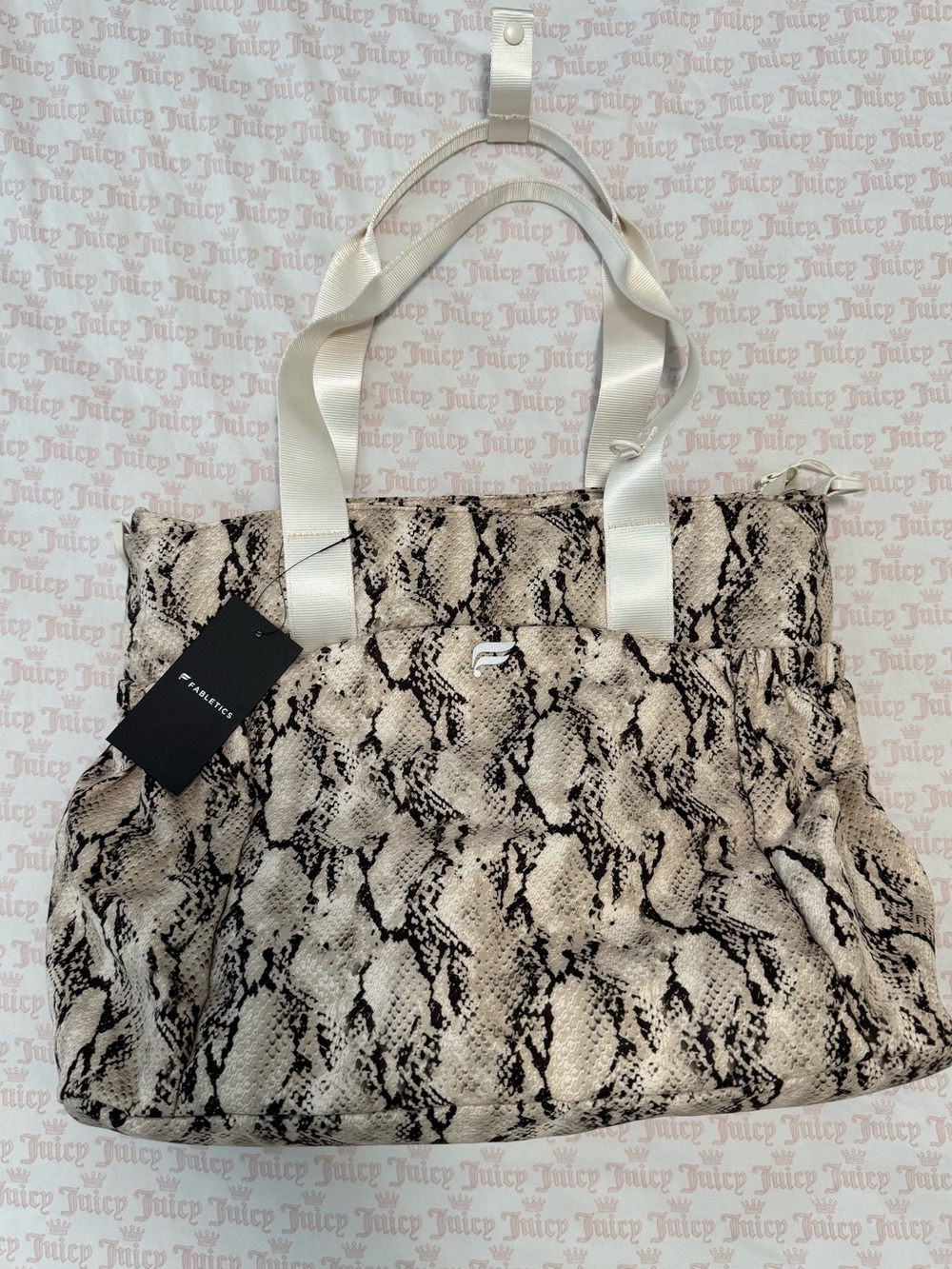 Fabletics Snake-Print Tote with Cream Handles